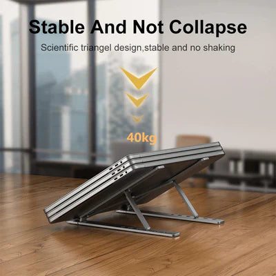 Metal Laptop Stand – Portable Aluminum Foldable – Silver + ( FREE POUCH )