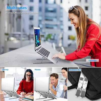 Metal Laptop Stand – Portable Aluminum Foldable – Silver + ( FREE POUCH )