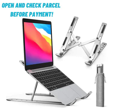 Metal Laptop Stand – Portable Aluminum Foldable – Silver + ( FREE POUCH )